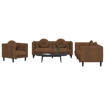 vidaXL 3-delige Loungeset met kussens fluweel bruin, Huis en Inrichting, Verzenden, Nieuw