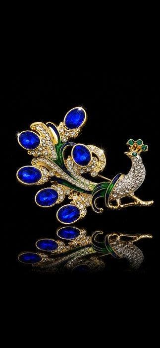 Broche exquise de paon avec des cristaux de style Swarovski, Antiek en Kunst