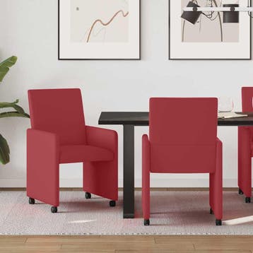 vidaXL Eetkamerstoelen met wielen 2 st Kunstleer Wijnrood, Maison & Meubles, Chaises, Verzenden