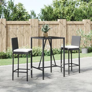 vidaXL 3-delige Tuinbarset met kussens poly rattan zwart, Verzenden