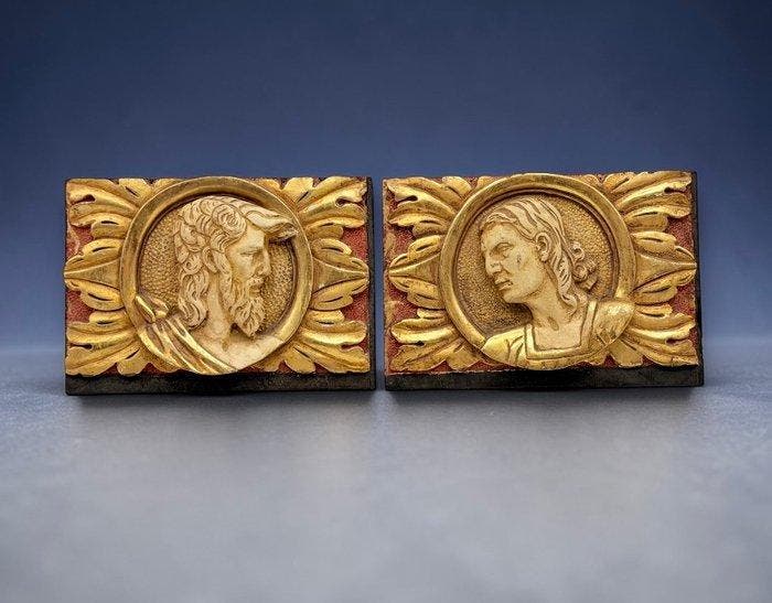 Reliëf, Héctor y Aquiles - 14 cm - Verguld hout, Antiek en Kunst, Antiek | Keramiek en Aardewerk