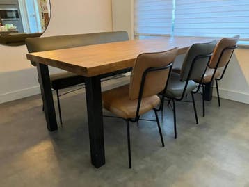Set van 3 leren eetkamerstoelen en een leren eetkamerbank -, Huis en Inrichting, Ophalen of Verzenden, Nieuw, Eén