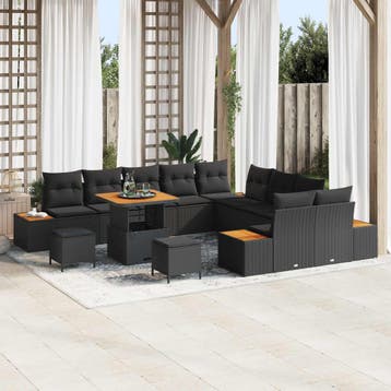 vidaXL Tuinbank Set 13 st 12-Aantal zitplaatsen Zwart Poly, Verzenden