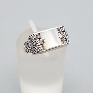 Zilver, Art Deco, Parelmoer - Ring - + Markasieten., Antiek en Kunst