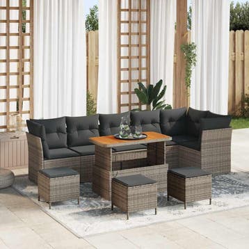 vidaXL Tuinbank Set 10 pcs Grijs Poly riet en gepoedercoat, Verzenden, Nieuw