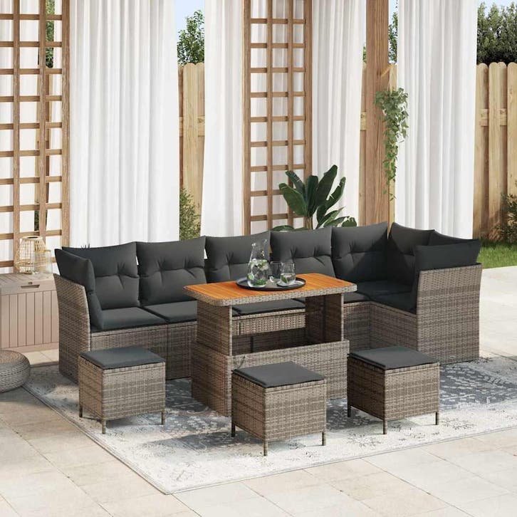 vidaXL Tuinbank Set 10 pcs Grijs Poly riet en gepoedercoat, Tuin en Terras, Tuinsets en Loungesets, Nieuw, Verzenden
