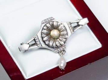 - Art nouveau - argent 800 - perle - Broche, Antiquités & Art