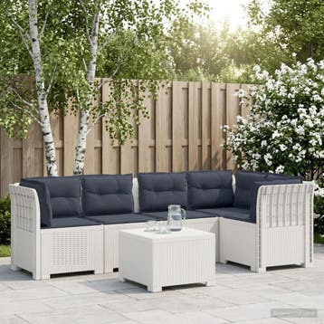 vidaXL 5-Zits Tuinbank met Kussens Rattanlook PP Wit, Tuin en Terras, Verzenden, Nieuw