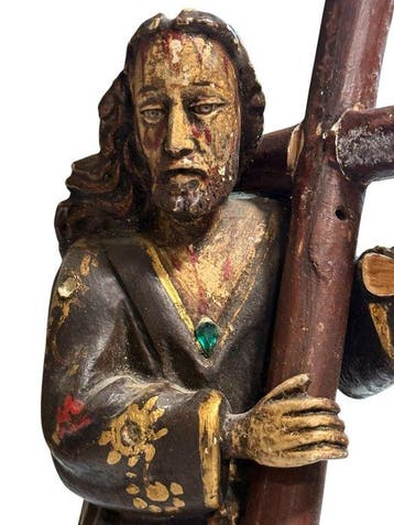 sculptuur, Christus beeld - 31 cm - Hout, Glas - 1800, Antiek en Kunst