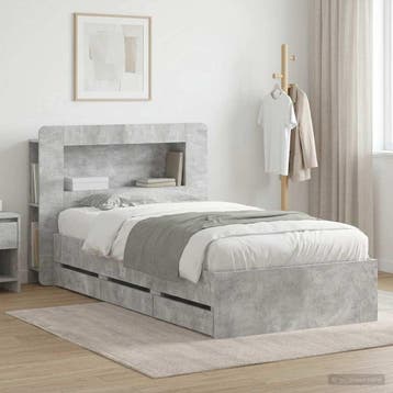 vidaXL Bedframe met opbergruimte en hoofdbord Betongrijs 75, Verzenden, Nieuw