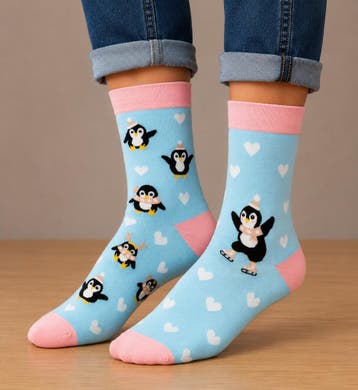 Sokken - Pinguin Print - Blauw - Katoen - Maat 38-45, Kleding | Dames, Nieuw