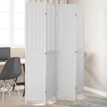 vidaXL Kamerscherm met 4 panelen massief paulowniahout wit, Verzenden, Nieuw