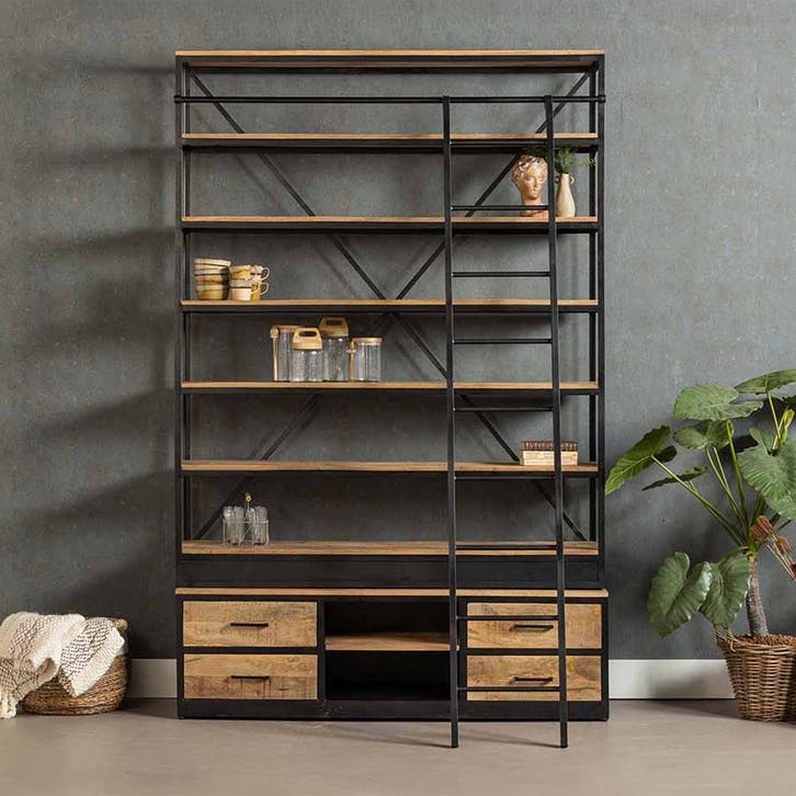 Boekenkast Mangohout Marvin 160x225 cm, Huis en Inrichting, Kasten | Boekenkasten, Nieuw, Overige houtsoorten, Verzenden