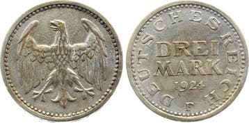 Duitsland Fehlpraegung 3 Mark 1924 F J 312 Randschrift un..., Verzenden, België