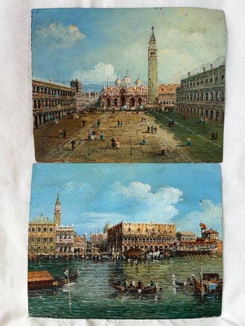 Italiaanse school (XIX) - Coppia di vedute veneziane