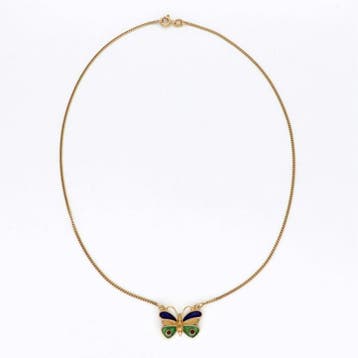 Collier - 18 carats Or jaune - Papillon - Émail