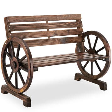 Tuinbank Howdy, wagenwielontwerp, gevlamd massief hout, Tuin en Terras, Verzenden, Nieuw