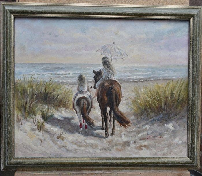 Lodewijk Busing 1965 / HS Hultman - Strandrit bij afgang, Antiquités & Art, Art | Peinture | Moderne