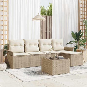 vidaXL Buitensofa 6 st Beige poly rattan, Verzenden, Nieuw