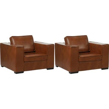 Set van 2 Leren fauteuils Fine - Granada Savannah (cognac), Huis en Inrichting, Nieuw, Ophalen of Verzenden, 100 tot 125 cm, Leer