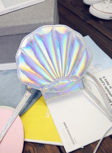 KIMU® Zilver Iridescent Holografisch Schelp Tasje Zeemeermin, Ophalen of Verzenden, Nieuw, Overige kleuren