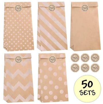 Fako Bijoux - 50 Natural Uitdeelzakjes Patroon met Stickers, Verzenden