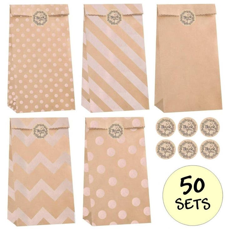 Fako Bijoux - 50 Natural Uitdeelzakjes Patroon met Stickers, Divers, Emballage cadeau, Envoi