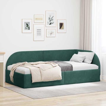 vidaXL Hoek Bed Frame Donkergroen 90 cm x 200 cm Fluweel, Verzenden, Nieuw