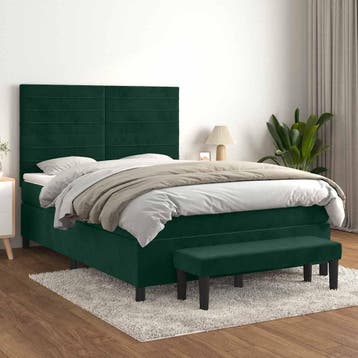 vidaXL Boxspring met matras fluweel donkergroen 140x200 cm, Verzenden, Nieuw
