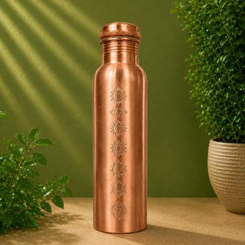 Puur koperen waterfles 7 Chakras – mat geborsteld – 1, Ophalen of Verzenden
