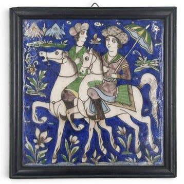 Qajar-tegel met paarden en ruiters - Keramiek -