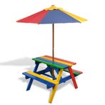 vidaXL Kinderpicknicktafel met banken en parasol hout, Tuin en Terras, Tuintafels, Verzenden, Nieuw