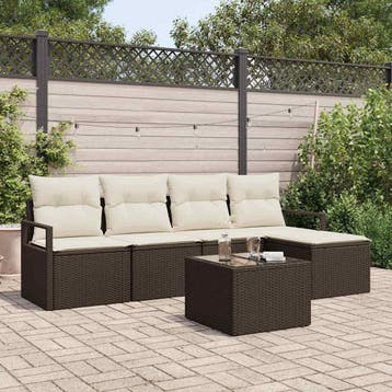vidaXL Bankstel 6 st Bruin en Crème poly rattan, Verzenden, Nieuw