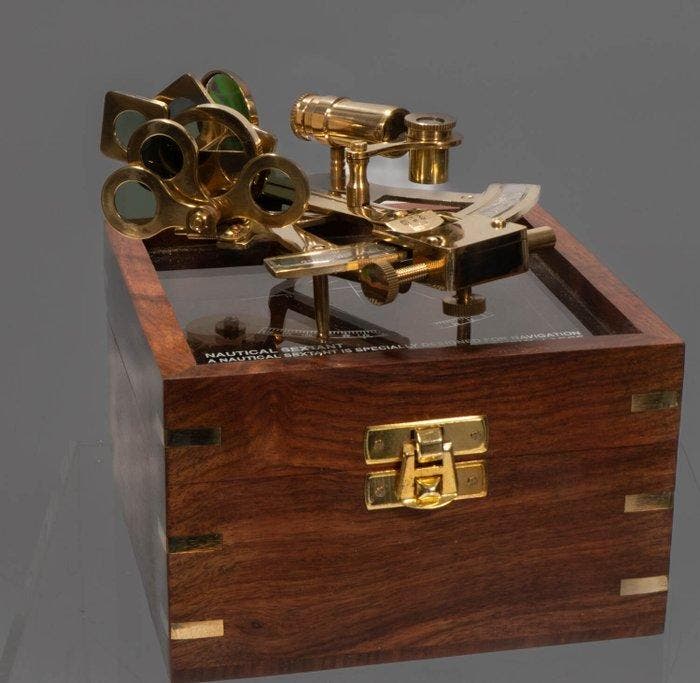 Sextant - Hout, Messing - maritimen Navigationskunst in, Antiek en Kunst, Kunst | Designobjecten