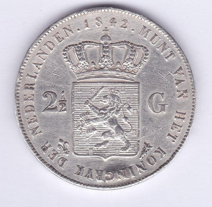 Nederland. Willem II. 2 1/2 Gulden 1842 (Zonder, Timbres & Monnaies, Monnaies | Pays-Bas