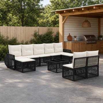 vidaXL Tuinbank Set 10 st Zwart en Crème Wit poly rattan, Tuin en Terras, Verzenden, Nieuw