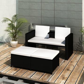 vidaXL 4-delige Loungeset met kussens poly rattan zwart, Verzenden, Nieuw, Loungeset