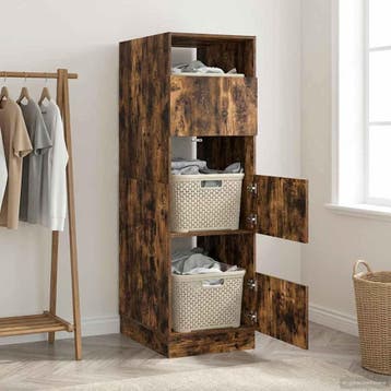 vidaXL Wasrek met opslag Rook Eiken 50 x 68 x 162 cm Bewerkt, Verzenden, Nieuw