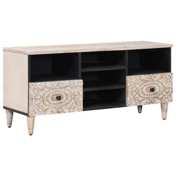vidaXL TV Kast met lade Wit 100 x 33,5 x 46 cm Massief Mango, Verzenden, Nieuw
