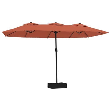 Dubbele parasol met LED (449x265cm) - Terracotta | Nu 41%..., Tuin en Terras, Verzenden, Zo goed als nieuw, Meer dan 4 meter, Overige typen