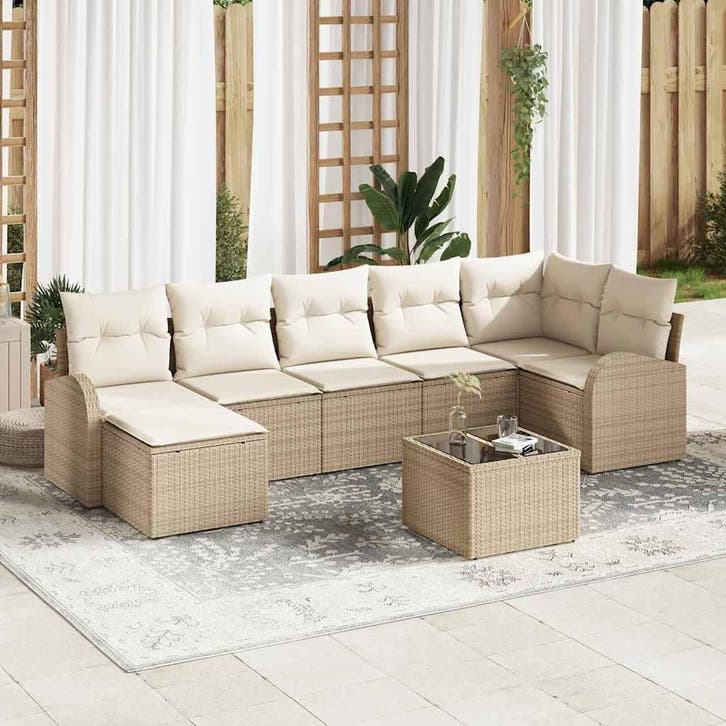 vidaXL Bankstel met kussen met opslag 8 pcs Beige poly, Jardin & Terrasse, Ensembles de jardin, Envoi