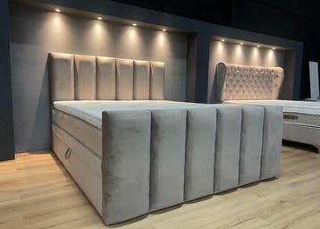 Bed met opbergruim NOVA 180 x 200 Taupe Voetbord, Nieuw, Overige kleuren, 200 cm, 180 cm