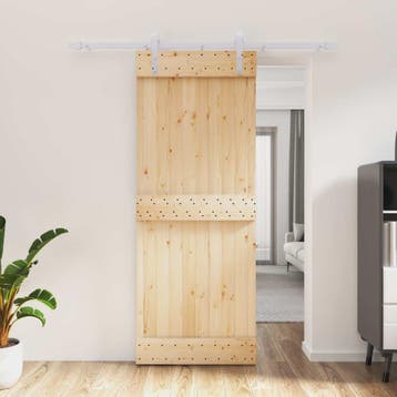 vidaXL Schuifdeur Natuurlijk en Wit 80 x 210 cm Massief Pine, Verzenden