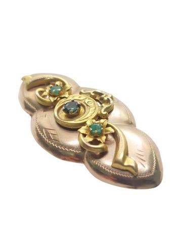 Broche - 12 carats Or rose, Or jaune Saphir - Émeraude