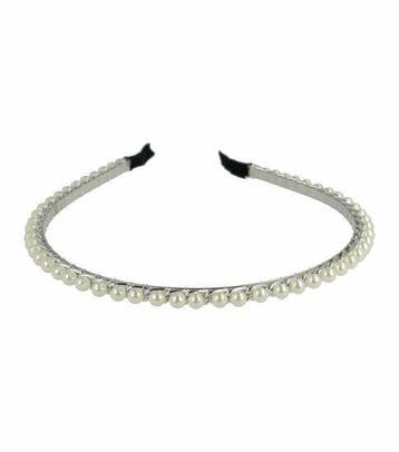Haarband Diadeem 0,5cm – Parels Ketting – Metaal – Wit, Nieuw