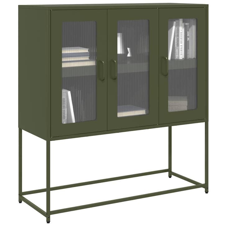 vidaXL Dressoir 100,5x39x107 cm koudgewalst staal olijfgroen, Huis en Inrichting, Kasten | Dressoirs, Nieuw, Verzenden