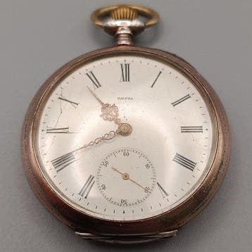 Omega - Antike Omega Herren Taschen Uhr – 800 Silber Galonné