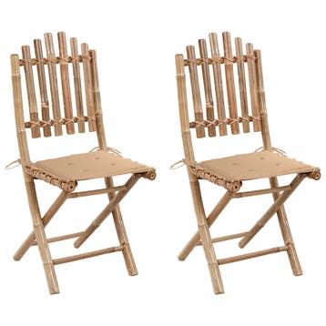 vidaXL Opklapbare stoelen (2 stuks) met kussens, bamboe, Verzenden, Nieuw