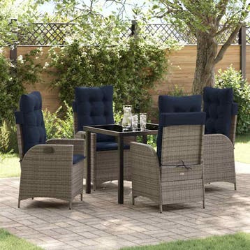 vidaXL Tuin Eettafel Set met kussen 5 pcs Grijs en Zwart, Verzenden, Nieuw
