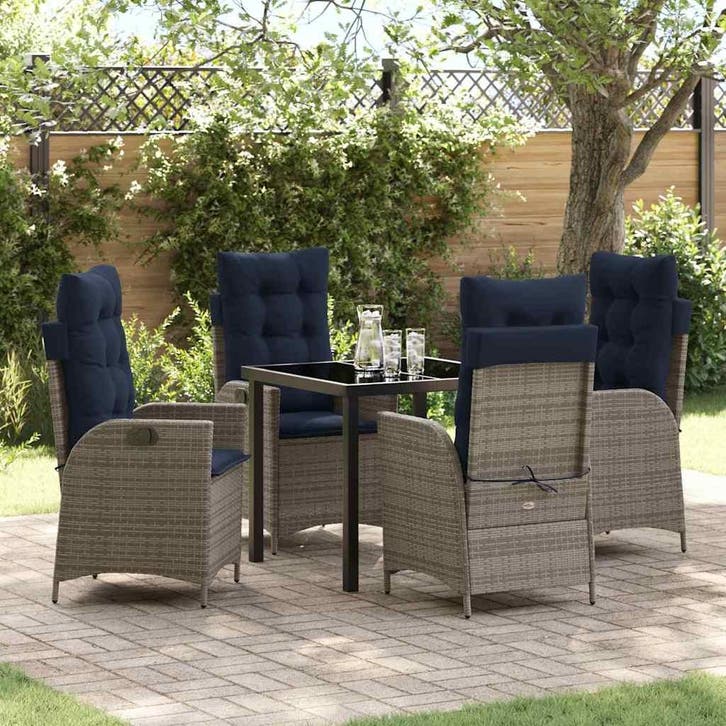 vidaXL Tuin Eettafel Set met kussen 5 pcs Grijs en Zwart, Tuin en Terras, Tuinsets en Loungesets, Nieuw, Verzenden
